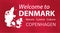 Welcome to Denmark - invitation card or flyer template in red for a travel company to organize tours in Denmark.
