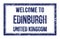 WELCOME TO EDINBURGH - UNITED KINGDOM, words written on blue rectangle stamp