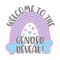 Welcome to the gender reveal!- Cute pink and blue rainbow with hearts