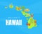 Welcome to Hawaii Banner Template, Hawaiian Traveling Symbols and Attractions Vector Illustration