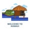 Welcome to Hawaii promo poster with nature and bungalow