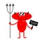 Welcome to hell. Cute Red Devil holding a sign and Trident. Devi