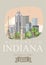 Welcome to Indiana state. United States of America. Crossroads of America. Postcard from Indianapolis. Travel vector