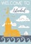 Welcome to Istanbul. Vertical vector illustration with a flat silhouette of the Maiden Tower. Card, poster, flier, print design. T