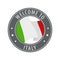 Welcome to Italy. Gray stamp with a waving country flag