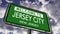 Welcome to Jersey City, New Jersey. USA Road Sign Close Up, Realistic Animation