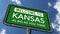 Welcome to Kansas US State Road Sign, As Big As You Think Slogan, Close Up