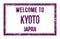 WELCOME TO KYOTO - JAPAN, words written on violet rectangle stamp