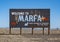 `Welcome to Marfa` sign along Highway 90 coming into town.