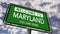 Welcome to Maryland, USA Road Sign, Old Line State Nickname, Realistic Animation