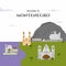 Welcome To Montenegro country design template with famous building landmarks. Flat cartoon style historic sight showplace web