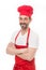 Welcome to my kitchen. Man in apron. Confident mature handsome man white background. Cooking as professional occupation