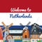 Welcome to Netherlands poster with windmills