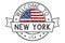 Welcome to New York, USA stamp. Colored decorative tourist stamp with national flag