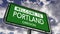 Welcome to Portland, Oregon. USA City Road Sign Close Up, Realistic 3d Animation