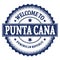 WELCOME TO PUNTA CANA - DOMINICAN REPUBLIC, words written on blue stamp