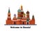 Welcome to Russia. St. Basil s Cathedral on Red square. Kremlin palace isolated on white background - vector stock flat