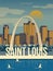 Welcome to Saint Louis, Missouri on a travel poster in vintage design with a retro palette