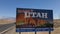 Welcome to Utah, State Border Sign by Highway From Nevada USA, Drone Aerial View