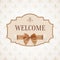 Welcome, vintage, retro banner with golden ribbon