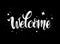Welcome white lettering text with sparkles. Handwritten modern brush calligraphy illustration. Welcome sign. Isolated vector on