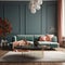 Welcoming Living Room: Luxurious Couch, Refined Table & Vibrant Color Palette