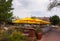 A welcoming patio in front of a business in southwestern america