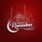 Welcoming Ramadan greeting card on eastern oriental red background