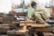 Welder during cutting works