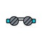 Welder safety glasses, eye protection flat color line icon.