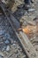 Welder using oxyacetylene cutting torch to cut old tram tracks