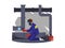 Welder with welding machine for steel factory vector illustration isolated.