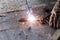Welder Welding Sparks steel in factory