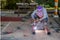 The welder is welding the structure on the floor