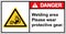 Welding area, warning sign, welding protection device.label danger