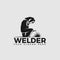 Welding company logo design sitting position, WELDER LOGO SIMPLE AND CLEAN LOGO