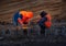 Welding rebar for road tunnel construction. A welder is welding metal parts