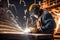 Welding Sparks  A Skilled Worker at Ship Building .AI Generated