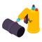 Welding work icon isometric vector. Manual welding torch argon gas cylinder icon