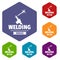 Welding workshop icons vector hexahedron