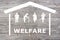 Welfare concept on wooden background