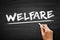 Welfare - the state of doing well especially in respect to good fortune, happiness, well-being, or prosperity, text concept on