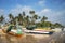 Weligama beach fishing boats in Sri Lanka