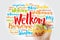Welkom Welcome in Afrikaans word cloud with marker in different languages, conceptual background