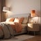 Well-appointed room designed in a modern style. Soft bed, bedside table, table lamp with soft warm light effect.