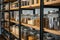 Well-arranged pantry shelves filled with jars of dry ingredients, embodying a sense of order and domestic planning