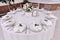 Well decorated guest numbered table in tenderless wedding hall