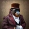 A well-dressed orangutan in a formal tuxedo, posing for a portrait with a top hat2