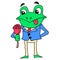 A well dressed romantic frog carrying a rose is ready for a date, doodle icon image kawaii