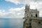 The well-known castle Swallow's Nest near Yalta. Fortress on a rock above the sea. Swallow's nest in Yalta. A house on a